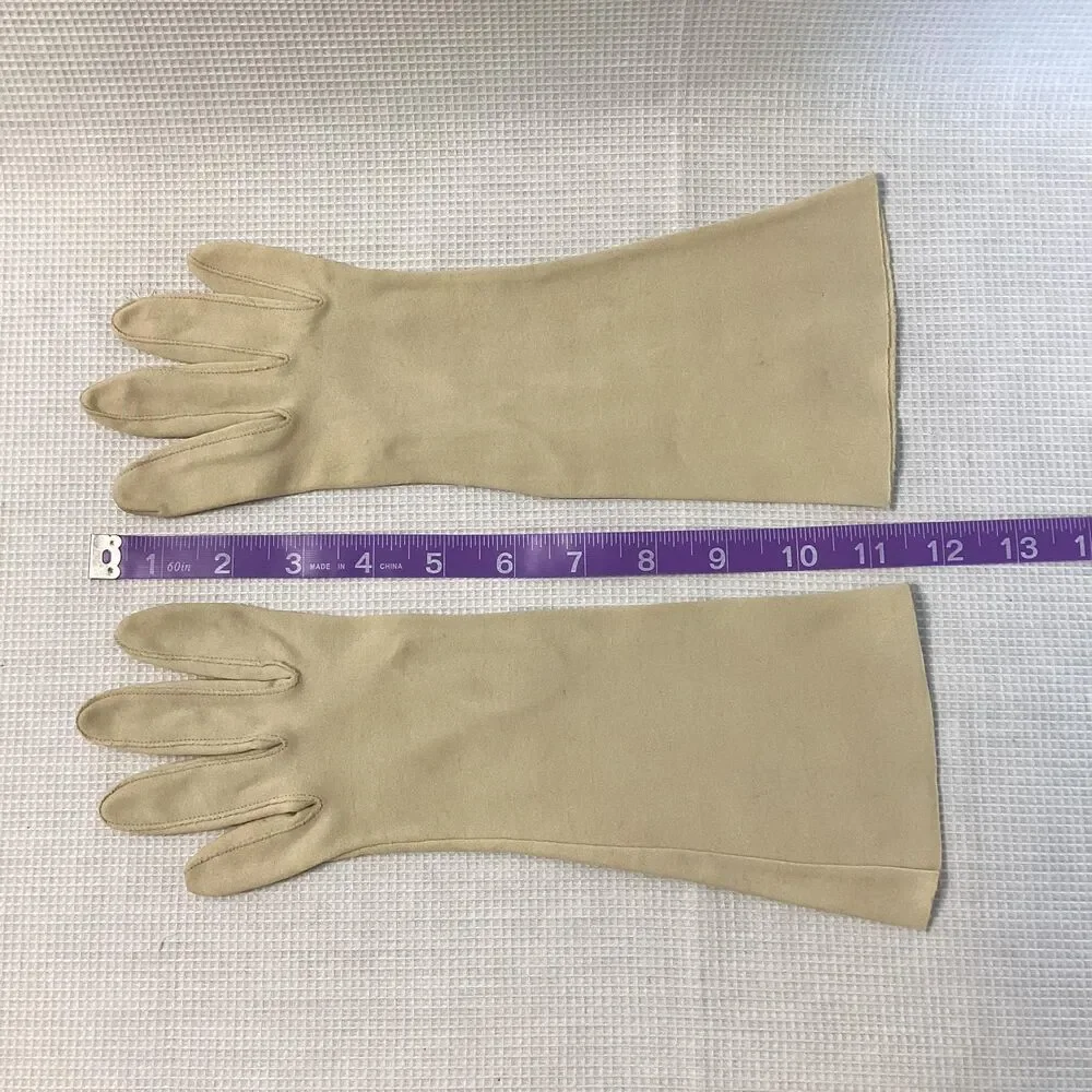 Vintage Ladies Gloves Beige Sueded fabric MEDIUM